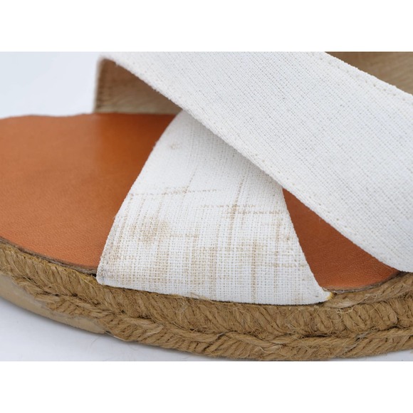 Andre Assous Sandals Womens 9 White Fabric Wedge Heel Espadrille Slides - Picture 3 of 12